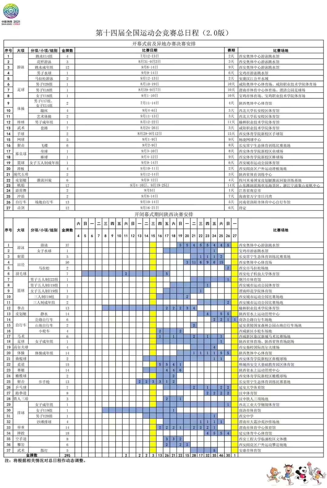 2021全运会赛程时间表:2021全运会赛程时间表格